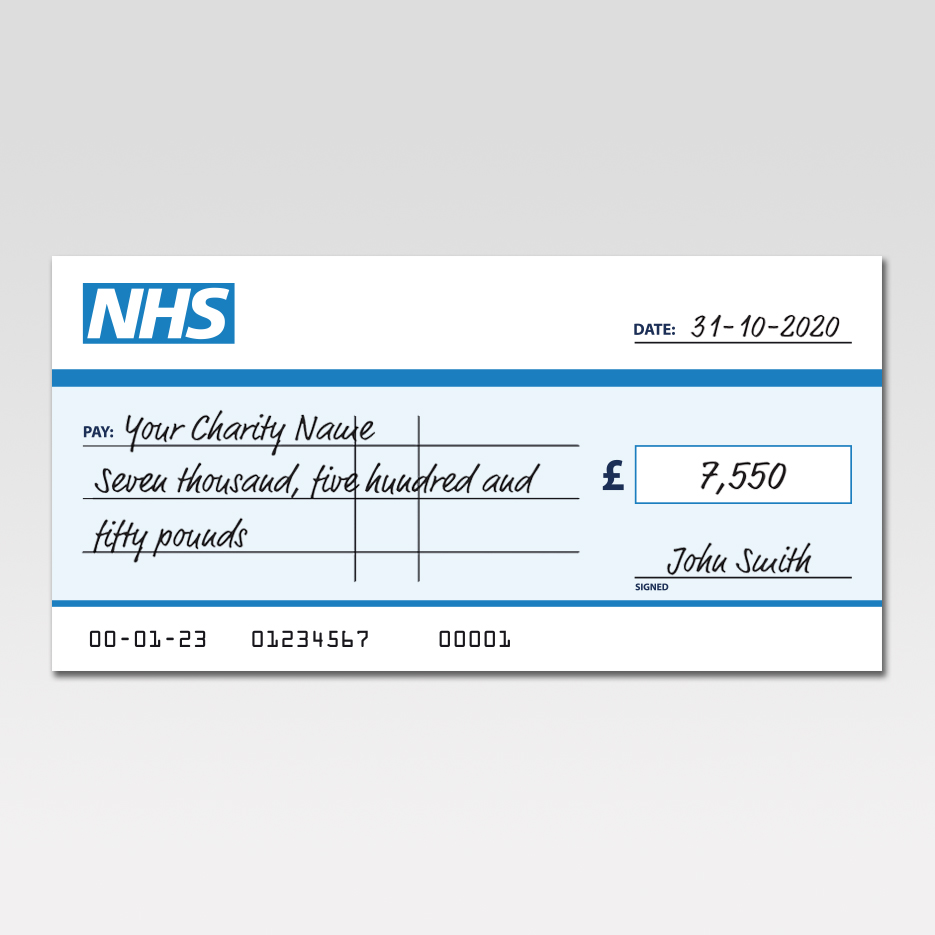 NHS Charity Cheque - 5mm Foam Board with Dry-wipe Lamination